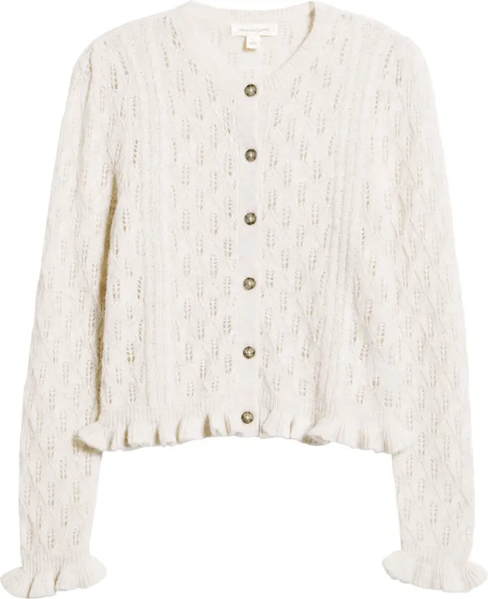 Pointelle Ruffle Edge Cardigan | Nordstrom