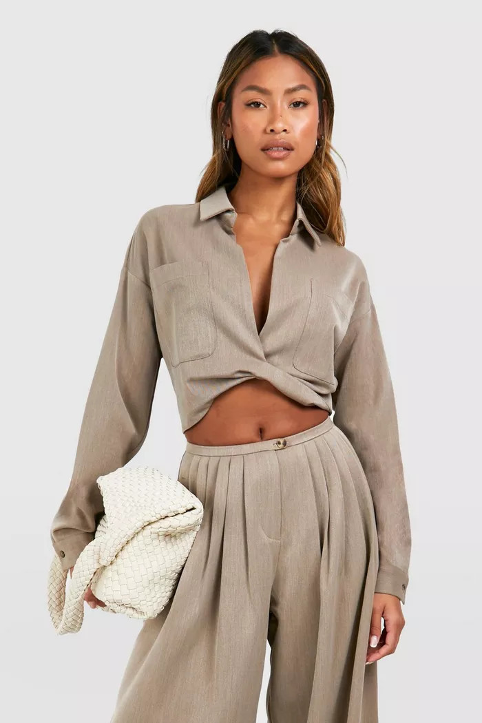 Linen Look Relaxed Fit Twist Front Shirt | Boohoo.com (UK & IE)