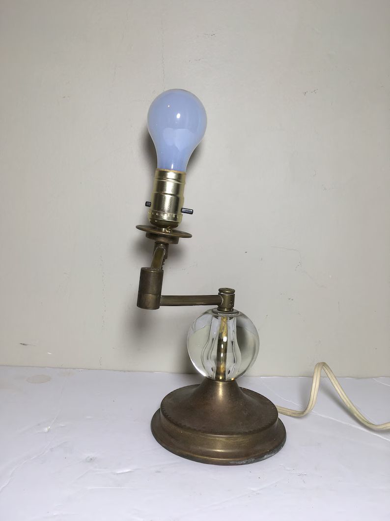 Vintage Brass Glass Ball Swivel Arm Lamp - Etsy | Etsy (US)