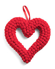 17in Pompom Heart Wreath | TJ Maxx