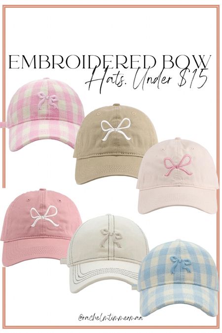 Cutest embroidered bow hats! Come in lots of color options and ALL under $15 🎀

Amazon fashion. Bow. Embroidered hat. Baseball cap. 