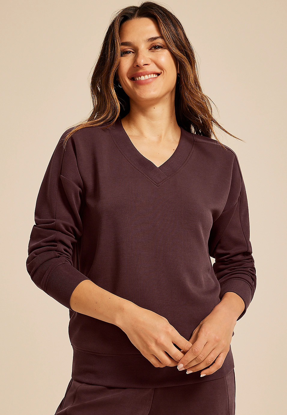 Scuba Knit V Neck Sweatshirt | Maurices