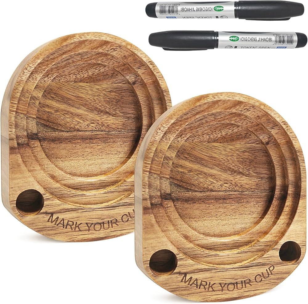 Party Cup Holder with Marker Slot, Acacia Wood Bathroom Cup Dispenser Mark Your Cup and Drink Up,... | Amazon (US)