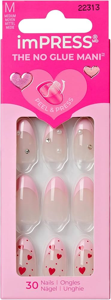 KISS imPRESS No Glue Mani Press On Nails, Design, 'Still the One', Pink, Medium Size, Almond Shap... | Amazon (US)