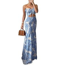 Amazon.com: CHICME Floral Printed Prom Dress Drawstring Ruched Shirred Bandeau Party Dress Slim F... | Amazon (US)