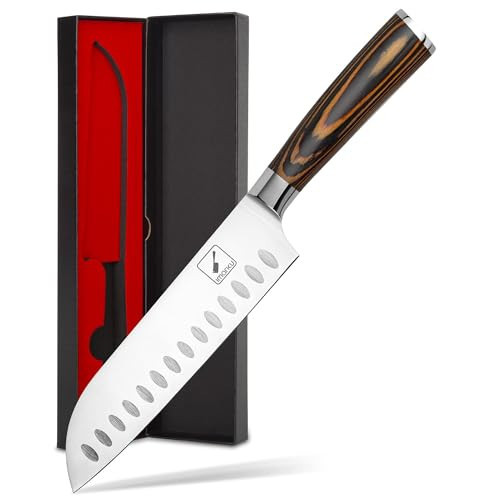 imarku Santoku Knife, 7 inch Kitchen Knife Ultra Sharp Cooking Knife Japanese Chef Knife - German HC Stainless Steel 7Cr17Mov - Ergonomic Pakkawood Handle, Christmas Gifts for Women/Men, Orange | Amazon (US)