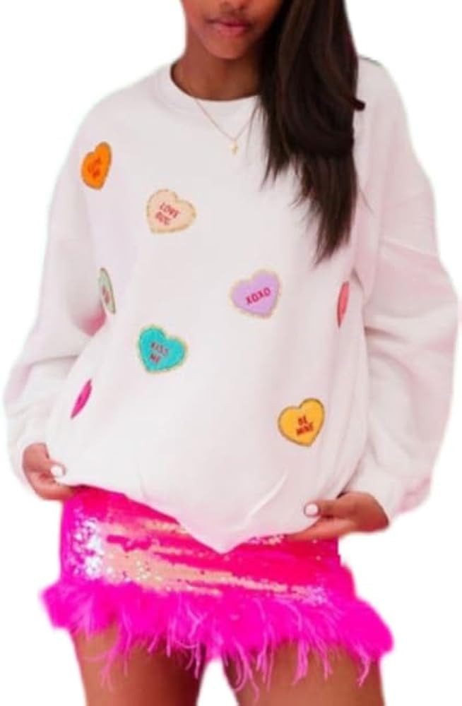 Yiulangde Holiday Pink Heart Love Shirts for Women Girls Cute Bow Letter Sweater Tops Long Sleeve... | Amazon (US)