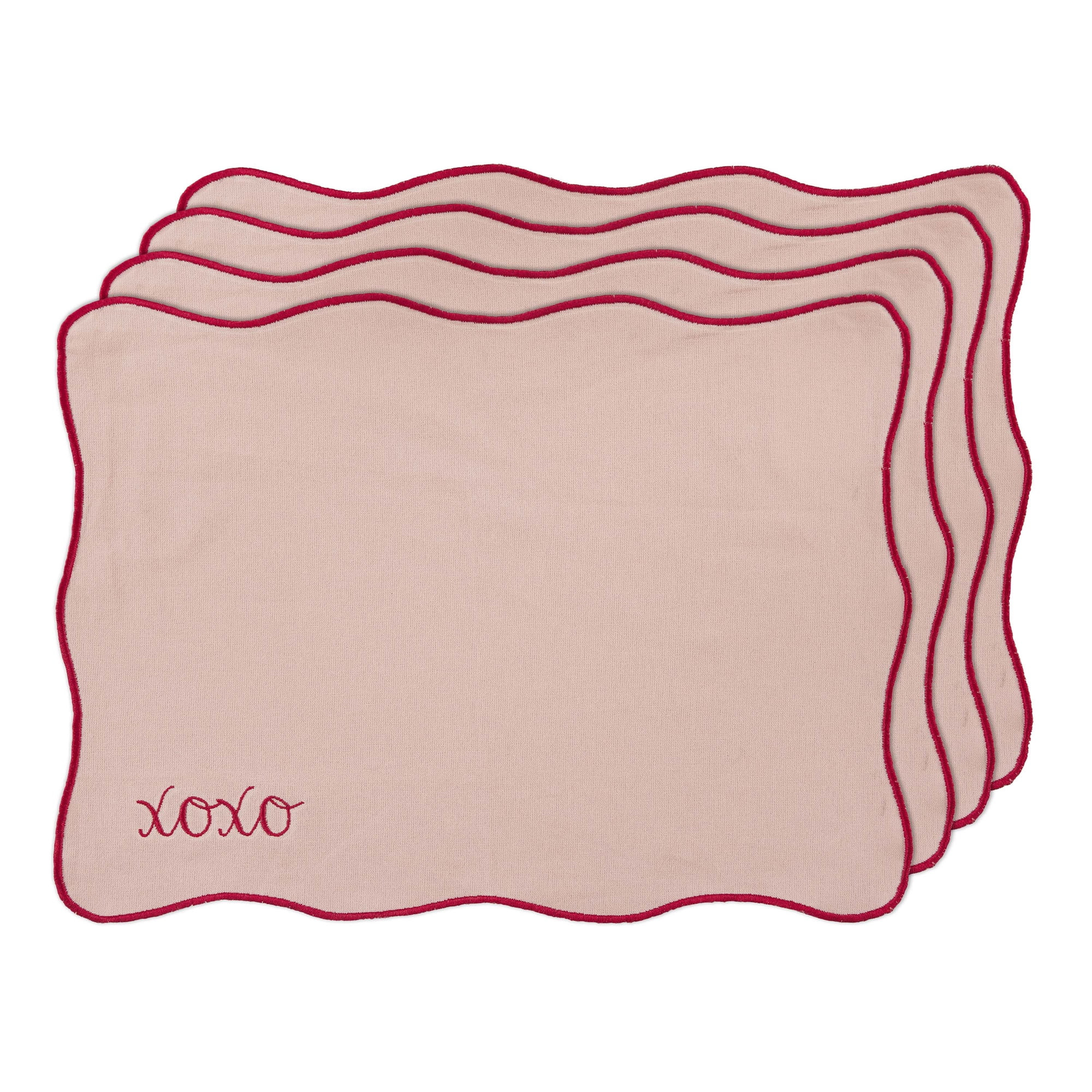 XOXO Scallop 4 Pack Table Placemat Set - 14" x 19" Each - 100% Cotton, Pink & Red | Walmart (US)