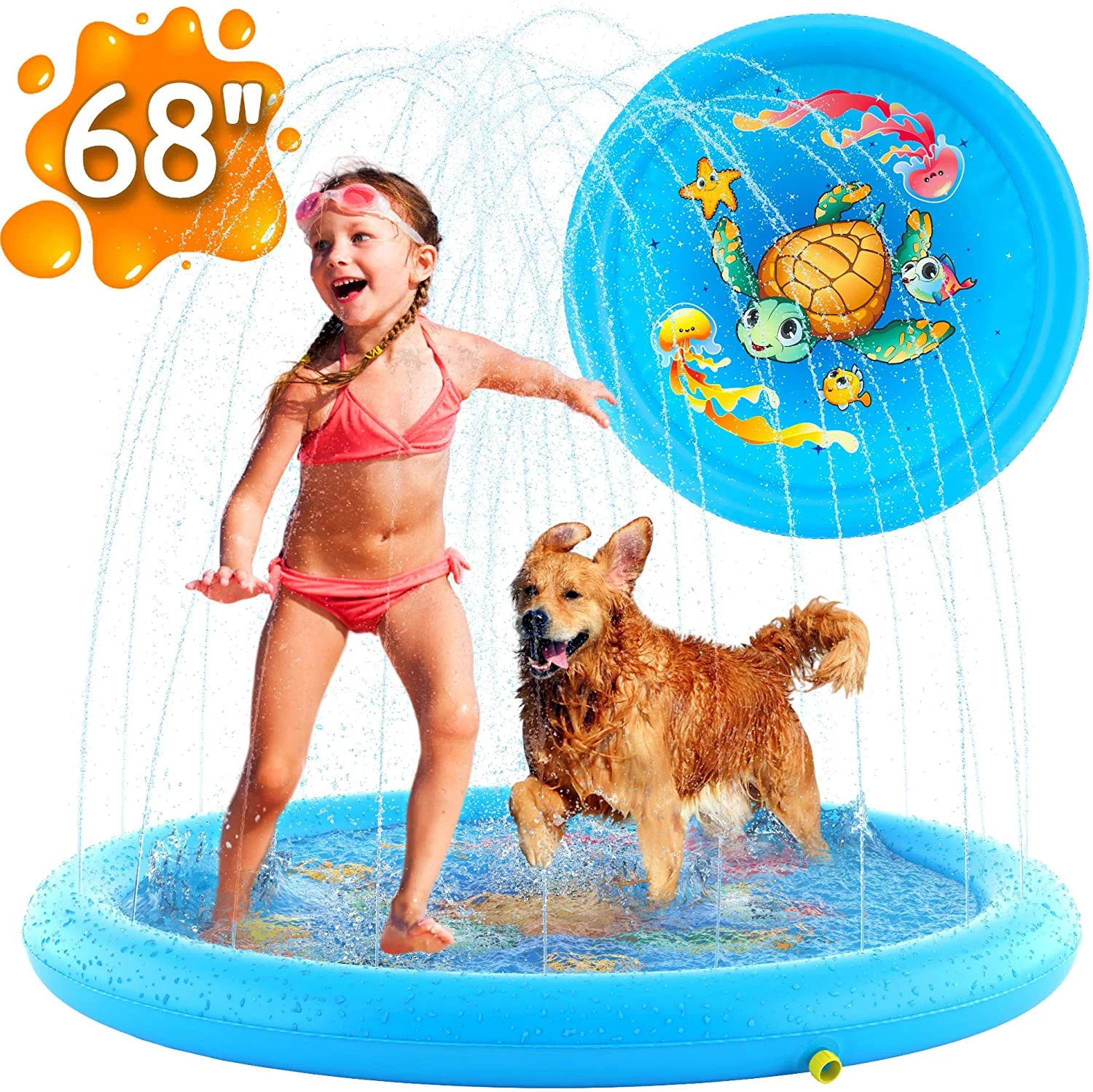 Splash Pad Water Toy Sprinkler Mat Pool for Kids Toddlers 68" Outdoor Summer Toys Kiddie Baby Swi... | Walmart (US)