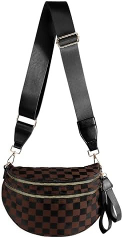 Black and White Checkered Crossbody Bag Bum Bag for Women,Spacious Checkered Purse Fanny Packs Be... | Amazon (US)