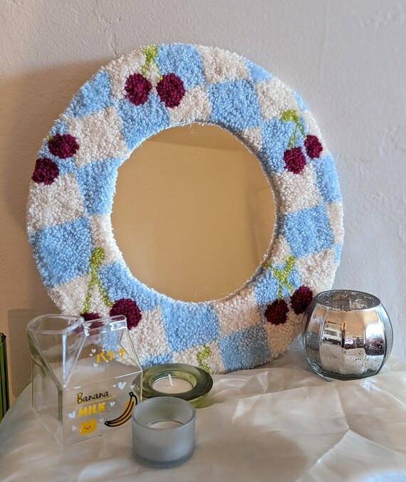 Cherry and Checkers Mirror | Tufted Rug Mirror | Cottagecore Fruit Decor | Etsy (US)