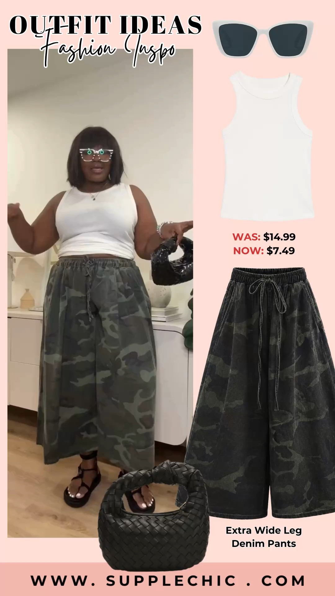 When I want an outfit that looks intentional without spending too much time styling, I reach for simple pieces with a statement detail. These camo wide leg pants instantly add personality to an everyday outfit. extra wide leg pants, wide leg denim outfit, summer outfit ideas, casual summer fashion, curvy fashion outfit ideas, affordable fashion finds, everyday outfit inspiration, street style outfit, comfortable outfits, trendy pants outfit

#LTKootd #LTKSaleAlert #LTKSeasonal