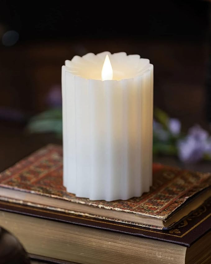 Seasonal Sutton Fluted Realistic Motion Flameless Electric LED Pillar Candle | 3D Moving Flame | ... | Amazon (US)