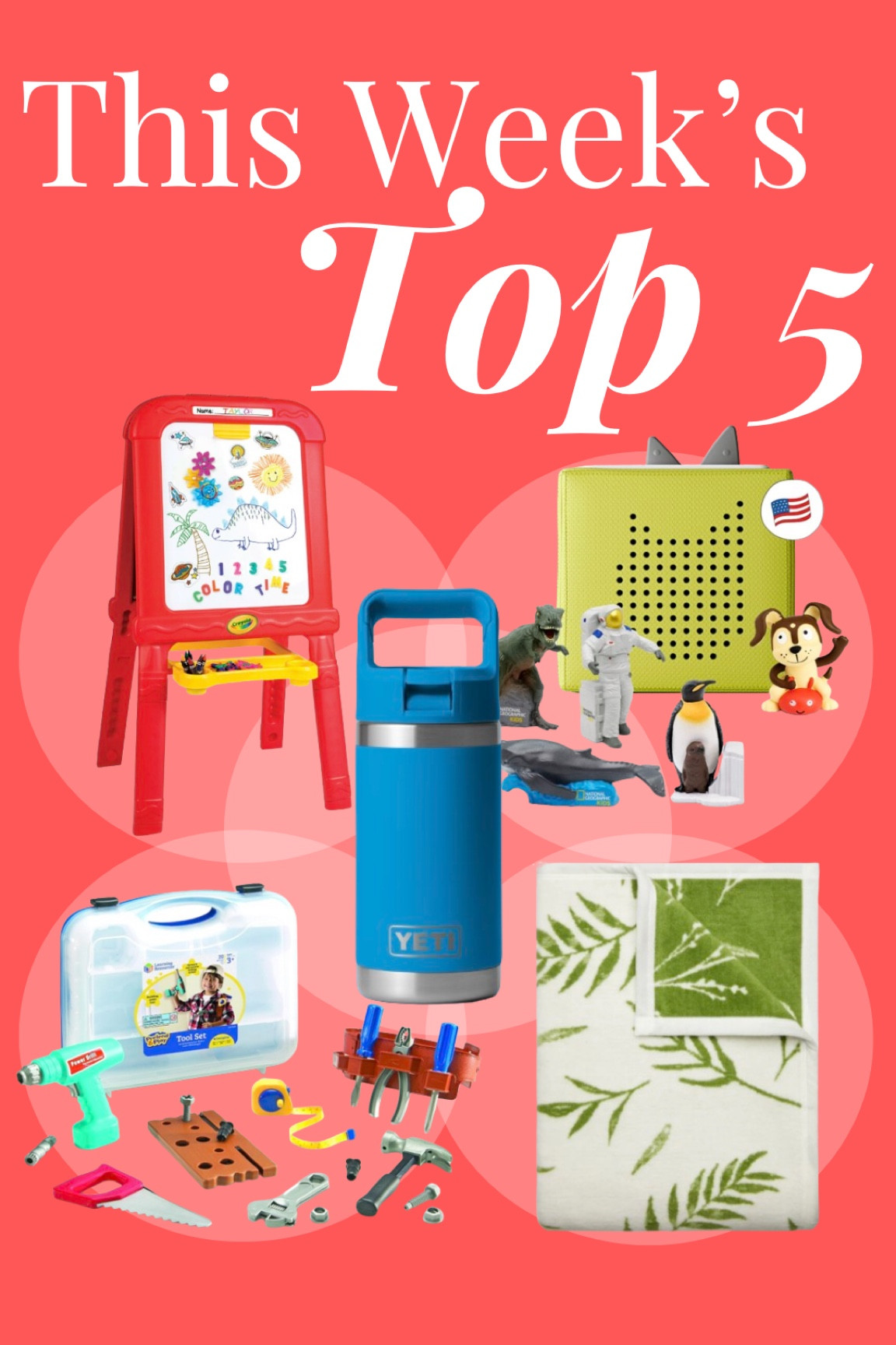 This weeks top 5 products! So glad you all loved the ChappyWrap warehouse sale and some of you scored some great deals! The YETI customization promo for kids’ ramblers was also super popular! And the winners of the prime day and target week deals were the crayola easel, the National Geographic Tonie box bundle deal and the learning resources toolkit! 

#LTKKids #LTKSaleAlert #LTKHome