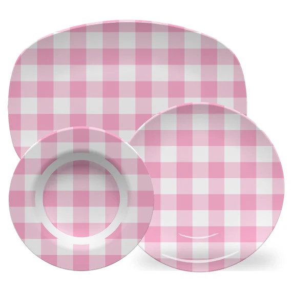 Luxury Asheville Check (Blossom) HeatSafe™ Dinnerware - Oven Safe, Microwave Safe, Dishwasher S... | Etsy (US)