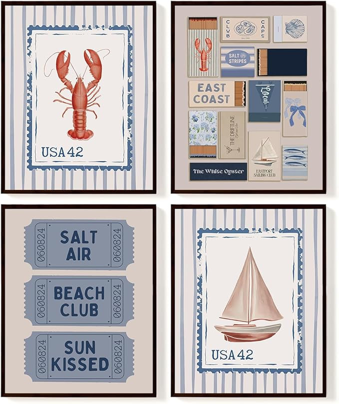 SkyCozy Coastal Beach Wall Art Decor, Preppy Grandmillennial East Coast Poster & Prints, Ocean Cr... | Amazon (US)