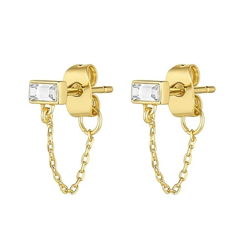 gorjana Women's Desi Chain Huggie Earrings, 18k Gold Plated w/White Crystal, Stud Earring w/Chain Dangle | Amazon (US)