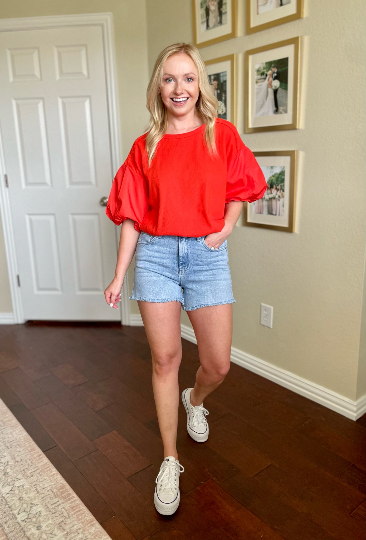 Wearing a small in both shorts and top! | denim shorts, red top, summer outfit, Fourth of July outfit 

#LTKstyletip #LTKSeasonal #LTKFind