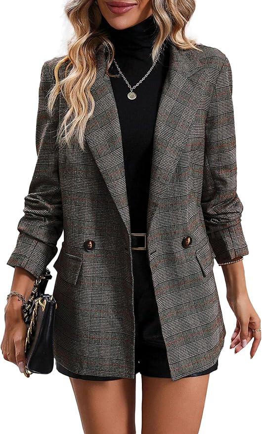 Mina Self 2025 Fall Women's Plaid Houndstooth Blazer Jacket - Fully Lined Business Casual Elegant... | Amazon (US)