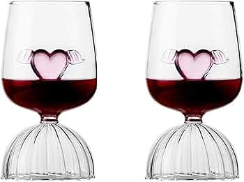 MANMAOHE 12oz Crystal Red Wine Glasses Set of 2 Romantic Heart Shaped Wine Glasses Creative Cockt... | Amazon (US)