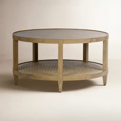 Devin Round Oak Wood Coffee Table with Cane Detail | Wayfair North America