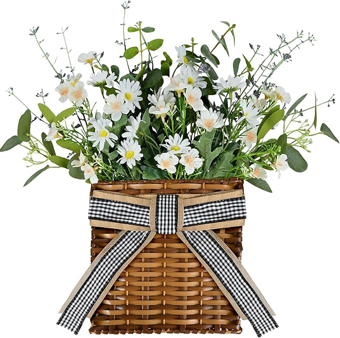 White Daisy Wreath Spring Door Hanger Basket Wreath, Artificial Spring Summer Flowers Wreaths wit... | Amazon (US)