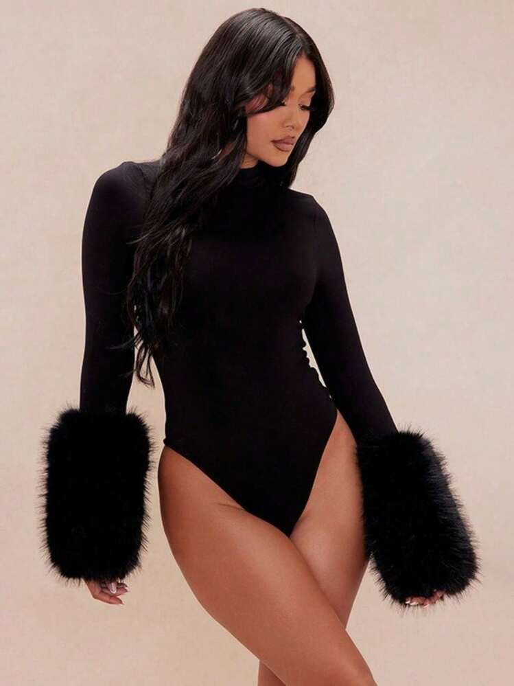 Autumn New Women's Clothing Sexy Style Cuff Splicing Wool Solid Color | SHEIN