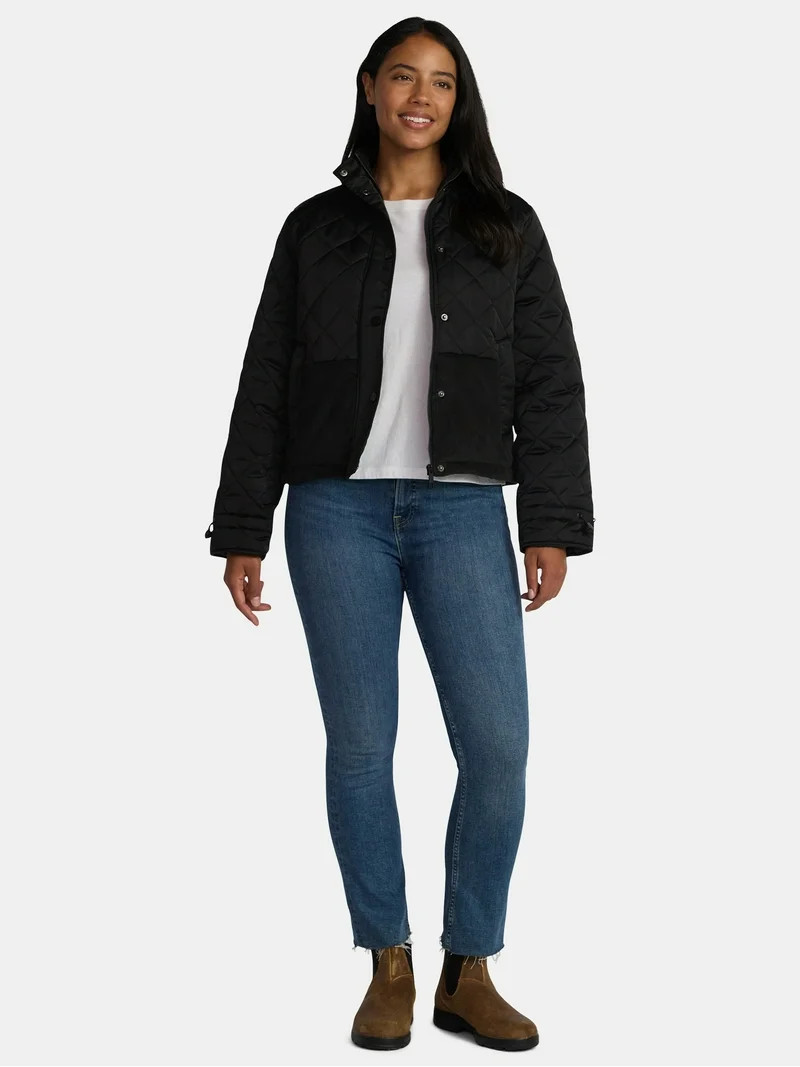 Time and Tru Women's and Women’s Plus Mixed Media Puffer Jacket, Sizes XS-2X | Walmart (US)