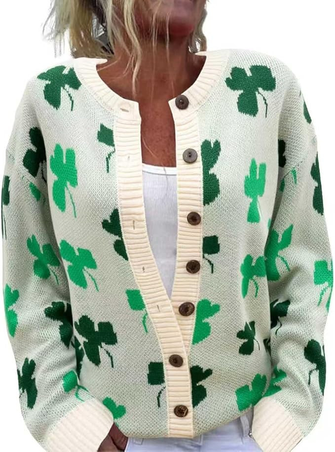 Women's Funny Fall Winter Animal Floral Christmas Tree Long Sleeve Button Knit Cardigan Sweater | Amazon (US)