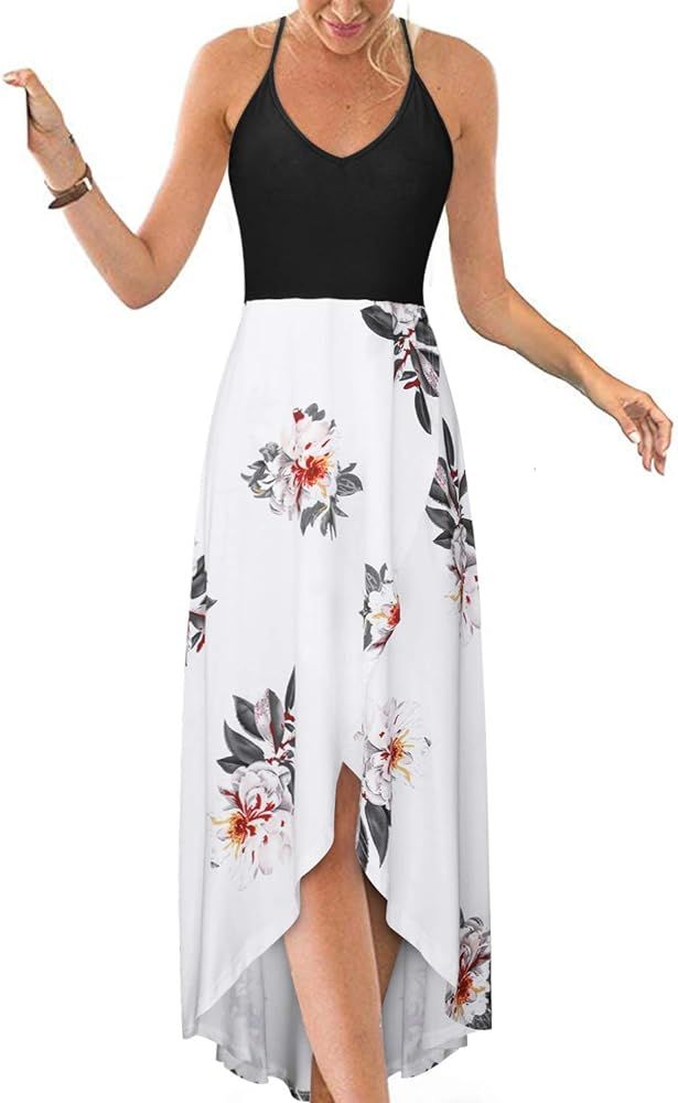 Women's V Neck Sleeveless Casual Summer Sundresses Asymmetrical Patchwork Floral Maxi Dresses | Amazon (US)