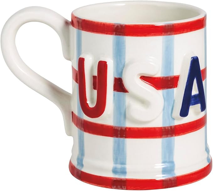 Mud Pie Ceramic Red,White and Blue Check USA Americana Mug, 15oz | Amazon (US)