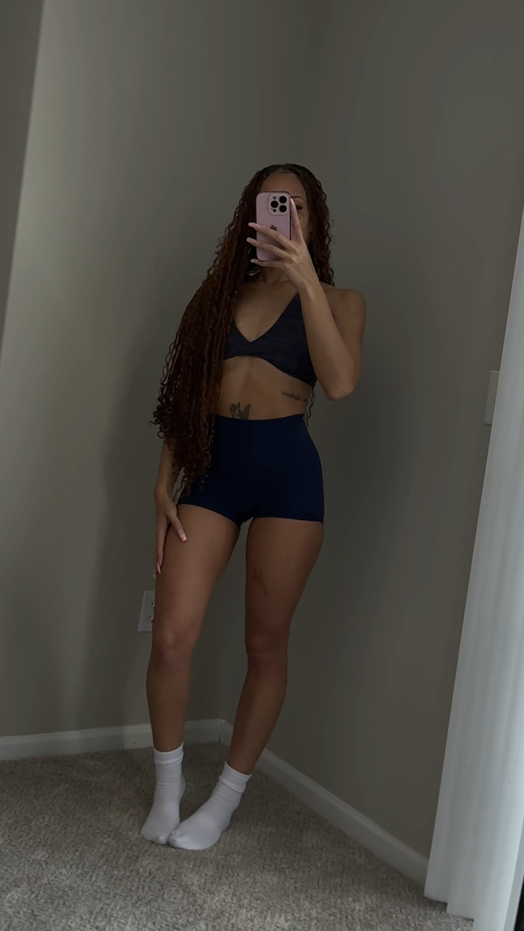 Ab workout at home complete💪🏽The sports bra is comfortable and durable. Only recommend for low impact workouts. I’m wearing a size small in everything. The shorts are stretchy and are not see-through. The shorts have the scrunch butt v- back design that will enhance your curves❤️

#LTKFindsUnder50 #LTKActive #LTKVideo