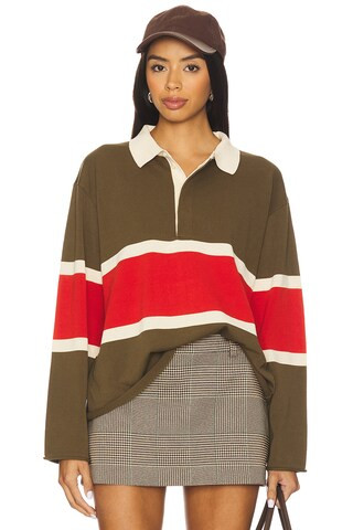 The Great The Rugby Sweater in Army With Hot Red Stripe from Revolve.com | Revolve Clothing (Global)