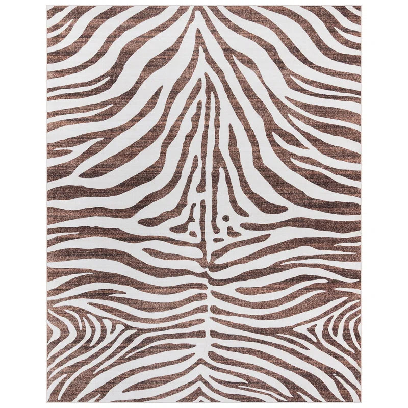Rayna Zebra Modern Animal Print Brown Cream Washable Flat Pile Indoor Area Rug | Wayfair North America