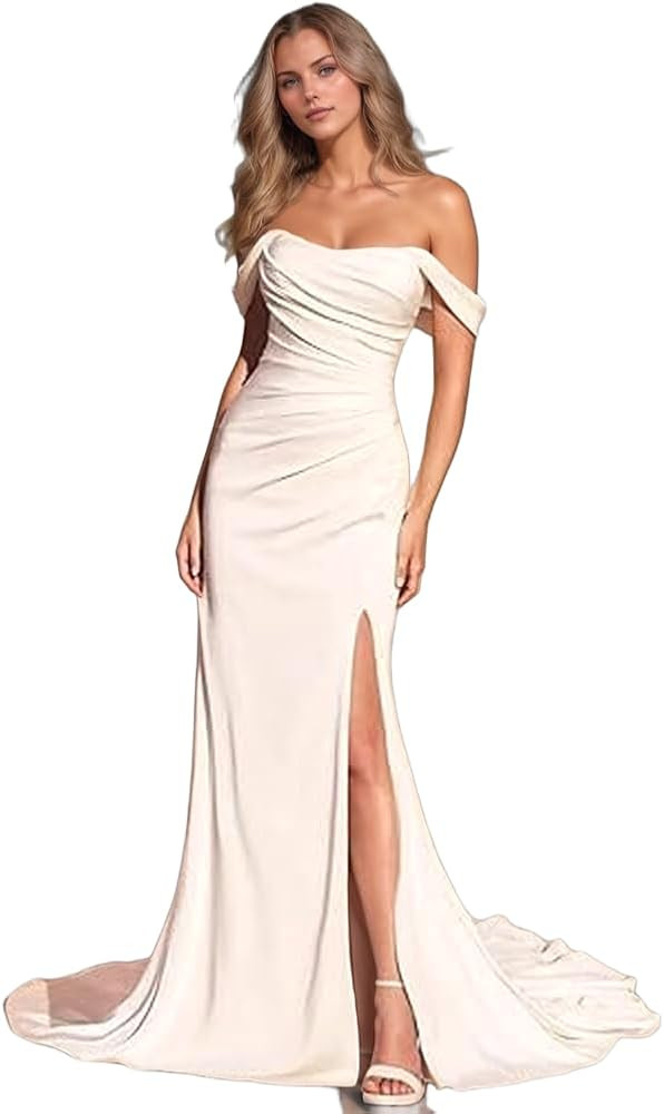RunaCelle Off Shoulder Mermaid Wedding Dresses for Bride 2025 Satin Bridal Gowns Boho Beach Weddi... | Amazon (US)