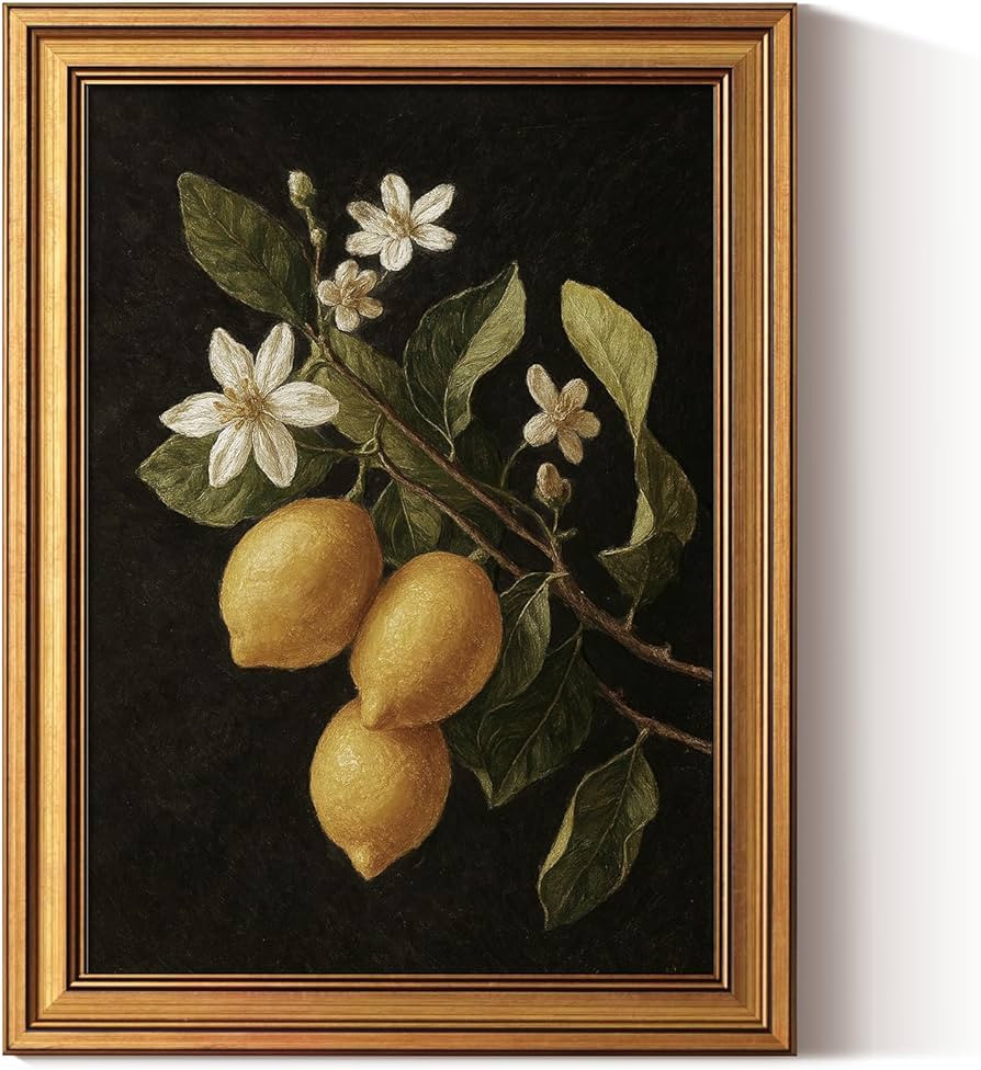 ARPEOTCY Gold Framed Canvas Art Prints,12x16inch, Lemon Botanical Art Painting, Vintage Still Lif... | Amazon (US)
