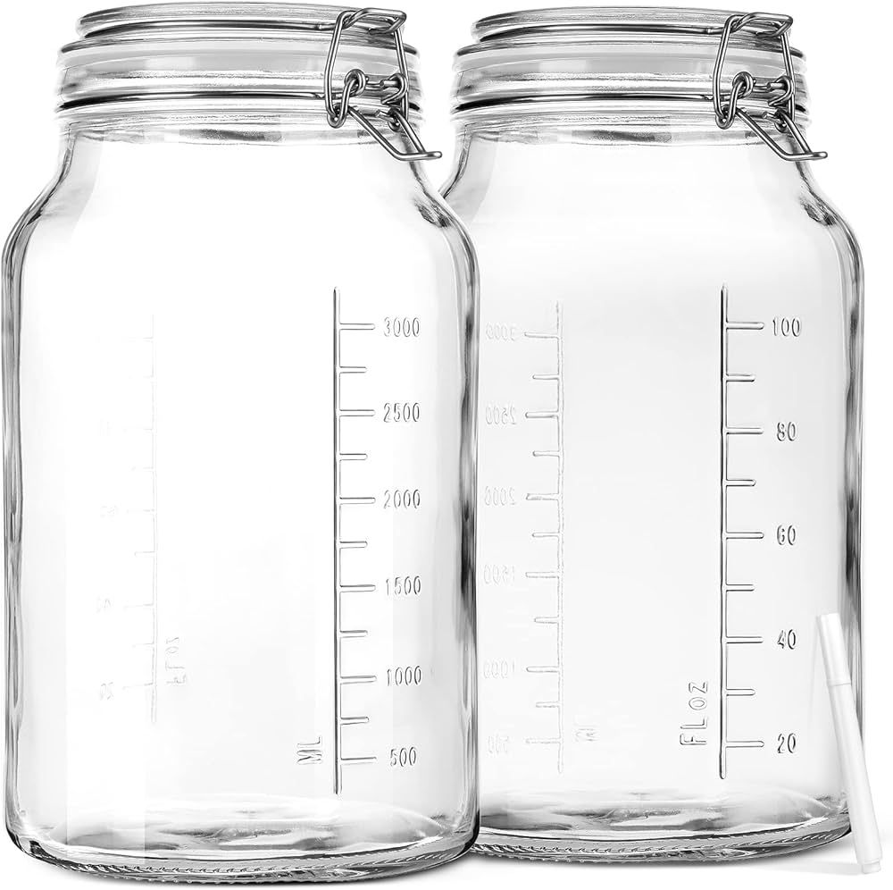 1 Gallon Super Wide Mouth Glass Storage Jars with Airtight Lids and 2 Measurement Marks, Leak Pro... | Amazon (US)