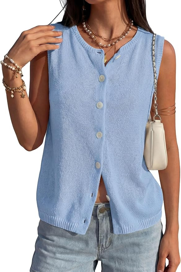 PRETTYGARDEN Sweater Vest Women 2026 Summer Sleeveless Cardigans Trendy Knit Vest Top Button Down... | Amazon (US)