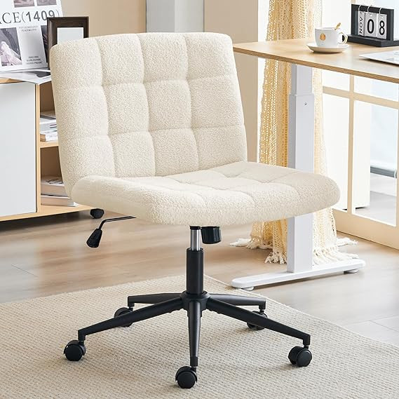Furnimart Swivel Criss Cross Legged Chair with Wheels for Home Office, Wide Armless Desk Chair He... | Amazon (US)