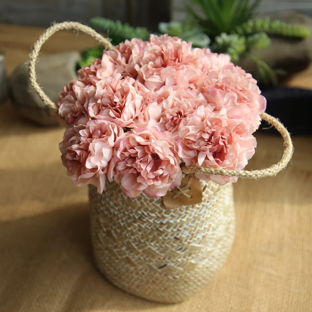 Small Silk Peony Bouquet / Bundle 10'' Tall, Artificial Silk Flower Arrangement, Centerpiece,  Ba... | Etsy (US)