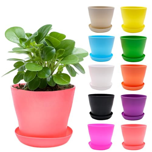 BLLREMIPSUR 10 PCS Colorful Plastic Flower Pots, Mini Plant Pots with Drip Trays, for Seedlings Miniature Plants, Garden Office Balcony Decoration | Amazon (US)
