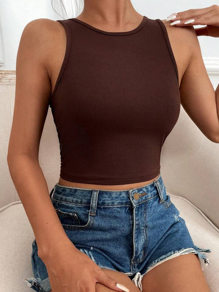 SHEIN Frenchy Solid Ribbed Knit Crop Tank Top | SHEIN