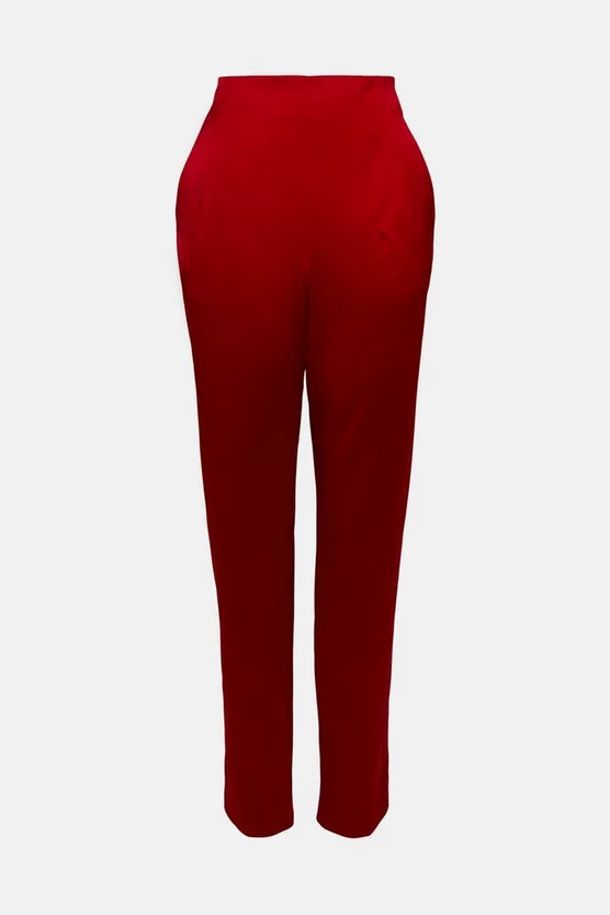 Italian Structured Satin High Waist Pants | Karen Millen | Karen Millen US