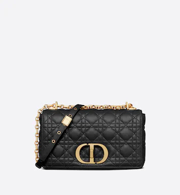 Medium Dior Caro Bag Black Supple Cannage Calfskin | DIOR | Dior Couture