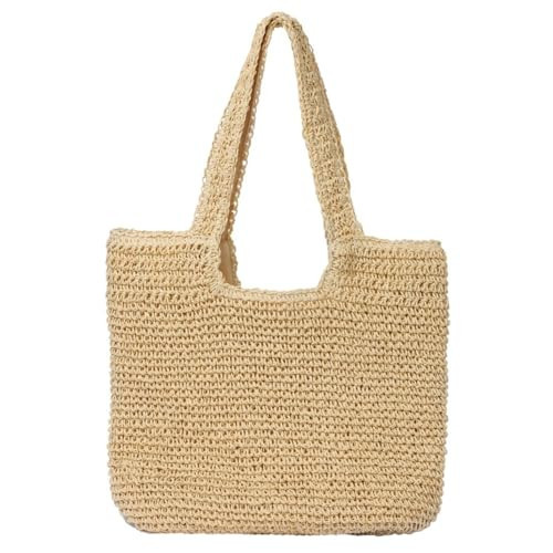 Geelyda Beach Bags for Women - Summer Soft Large Woven Shoulder Purse Handbag, Beach Tote Straw Bag for Summer Vacation - Beige | Amazon (US)