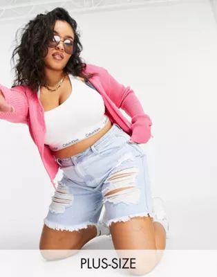 Missguided Plus denim shorts with extreme rips in light blue | ASOS (Global)