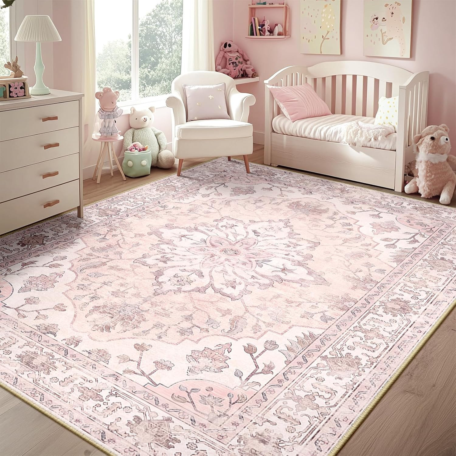 RELEANY Washable Area Rug, 5'x7', Pink | Amazon (US)