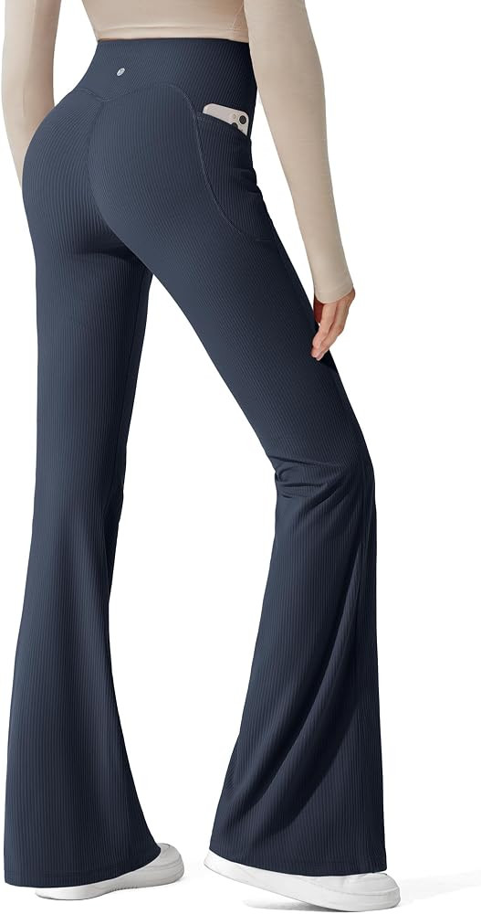 G4Free Ribbed Flare Yoga Pants with Pockets for Women High Waisted Bootcut Workout Leggings Casua... | Amazon (US)
