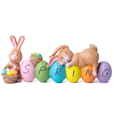 Joyfy Easter Bunny Resin Centerpiece Indoor Decoration with The Word Spring Tabletop & Egg Easter Figuring for Home and Office Decor | Target