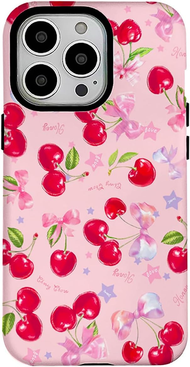 Cherry Ribbon Pink Bow Design iPhone case Cute Lovely Aesthetic Girly Drop Protection,Soft Shockp... | Amazon (US)